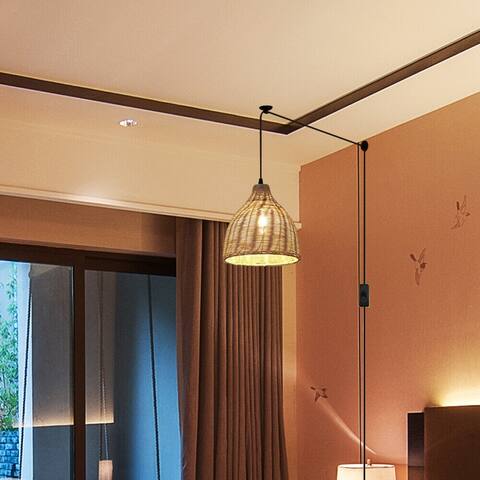 Nulty Plug-in Coastal Bohemian Bamboo Rattan Pendant 1-Light - 10.23"