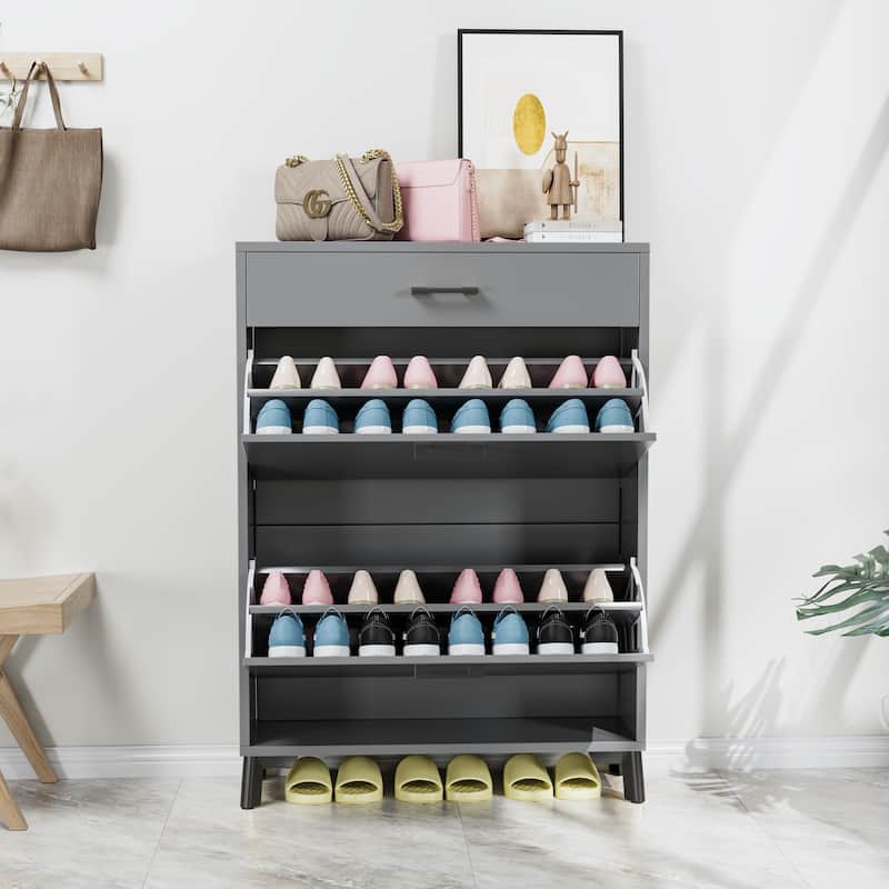 Anmytek Pull Out Shoe Cabinet Tiered Storage Organizer for Entryway Closet Bedroom