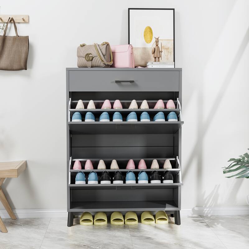 Shoe Storage Cabinet for Entryway, Free Standing Shoe Organizer with 2 Flip Drawers