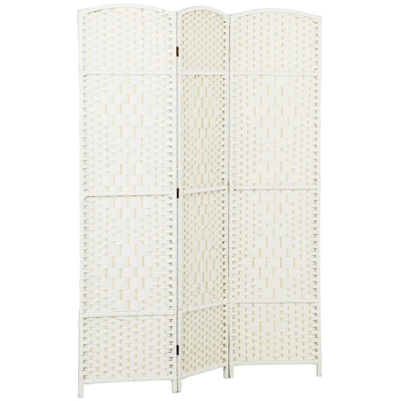 White Wood 3-Panel Room Divider, 6ft Privacy Folding, Home Office