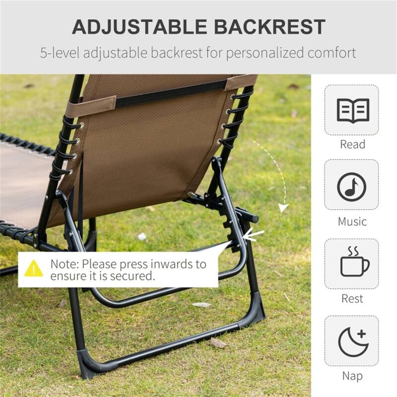 Brown Mesh Folding Lounger with Steel Frame, Adjustable Back and Pocket - 72.75" L x 22.75" W x 11.75" H