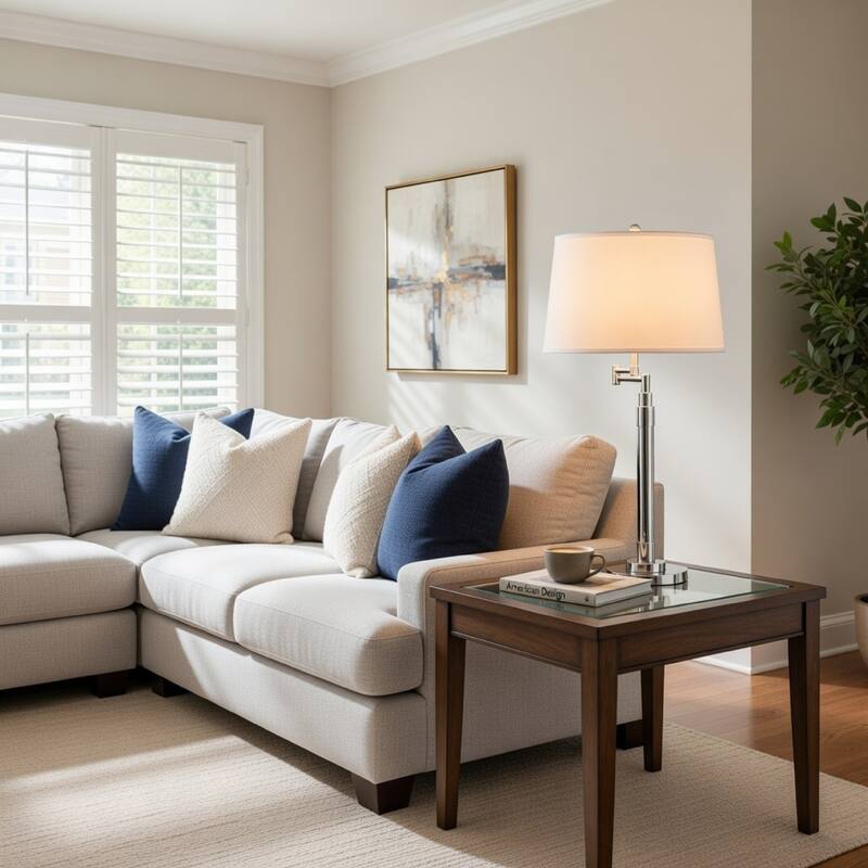 31 Inch Table Lamp Set of 2, Empire Fabric Shade, Modern Nickel Base