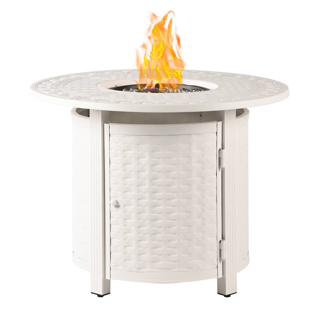 Round 34 in. x 34 in. Aluminum Propane Fire Pit Table with Glass Beads, Two Covers, Lid, 37,000 BTUs