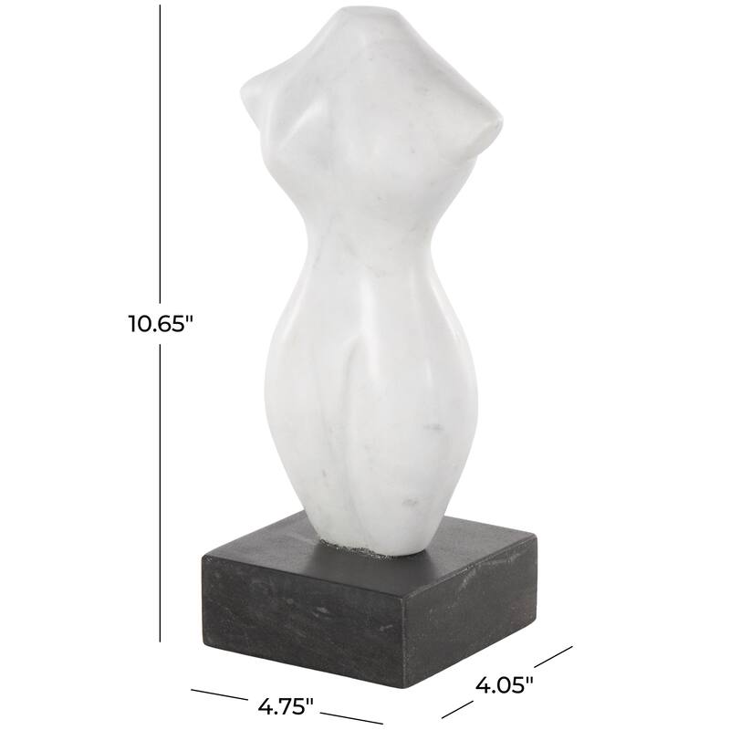 White Marble Abstract Female Form Woman Decorative Sculpture with Black Block Base