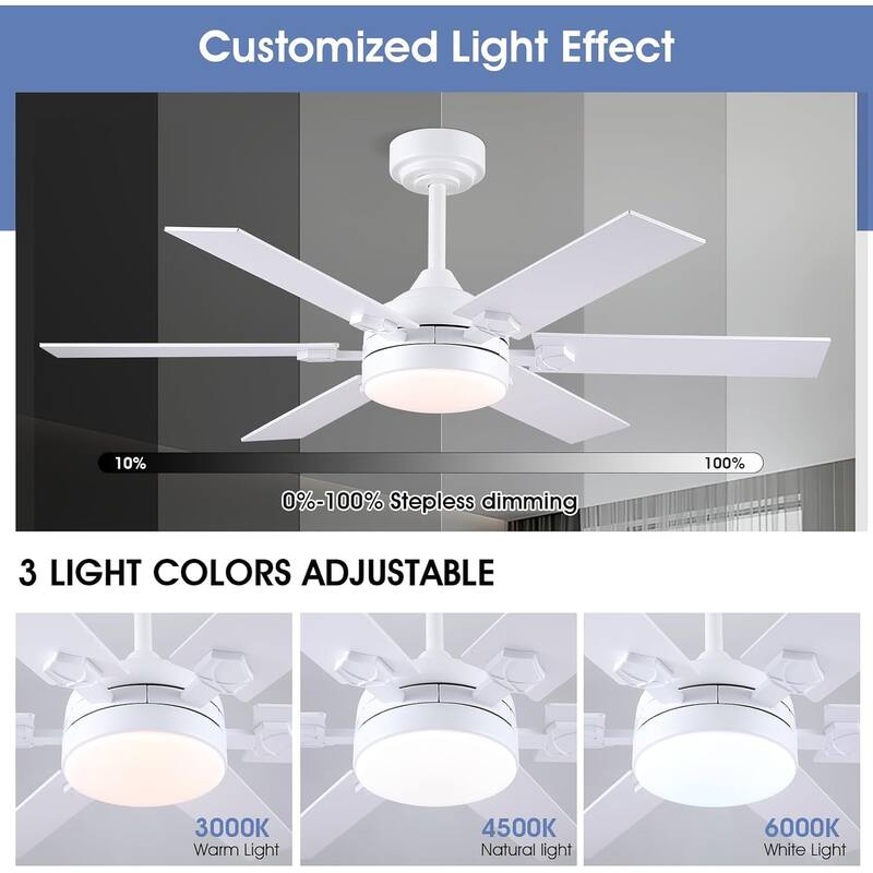 46 Inches Downrod Ceiling Fan with Light and Remote,6 Dual Side Blades