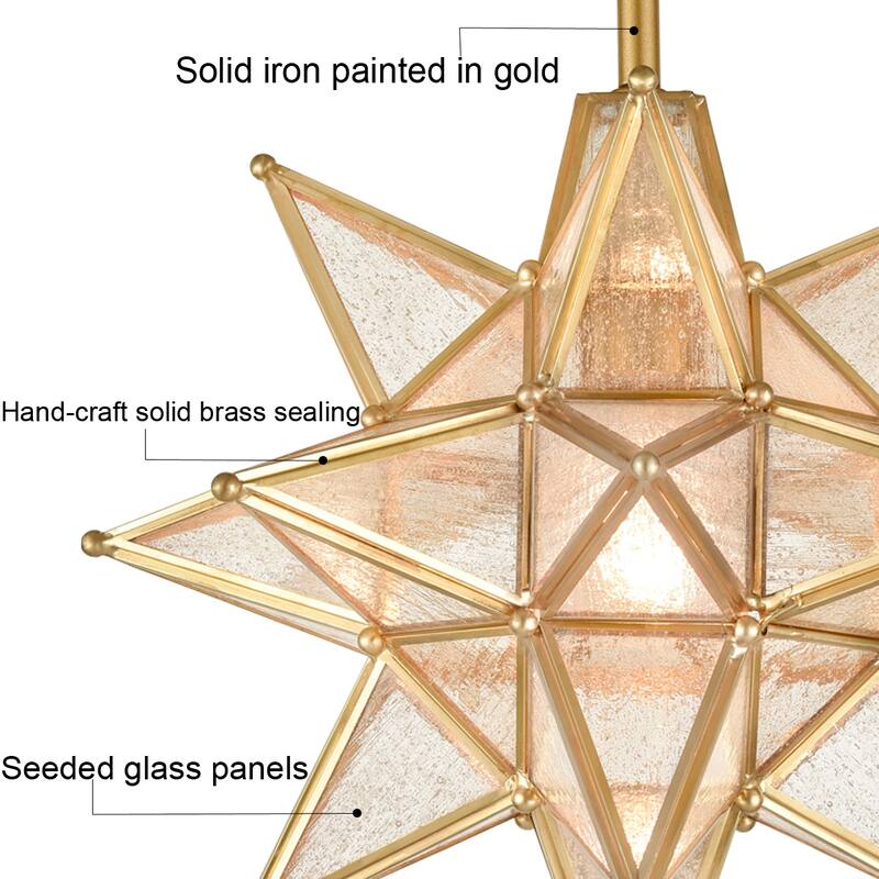 Spoleto Moravian Star Ceiling Light W/ Etched Glass Shade - 13-Inch Diameter