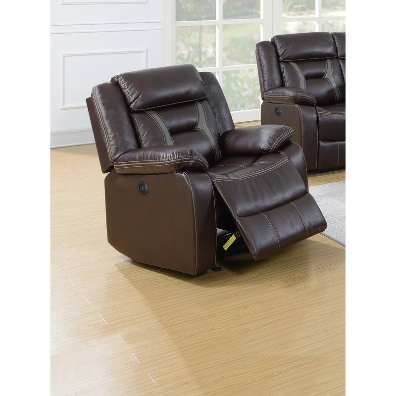 Gel Leatherette Power Recliner - Dark brown