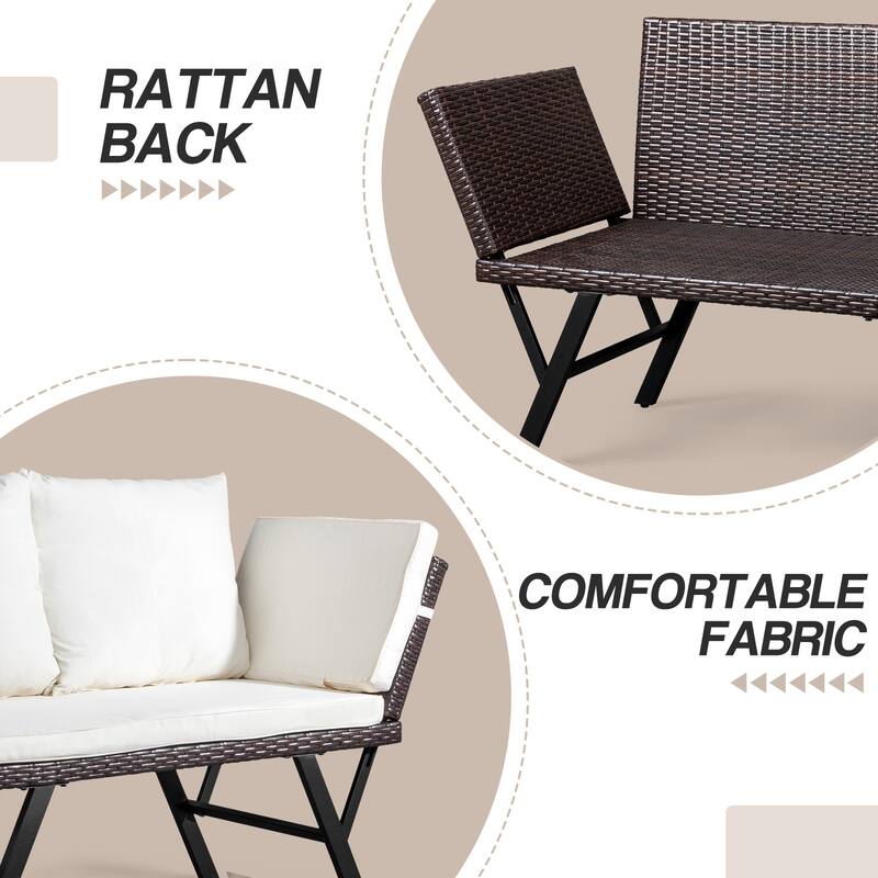 Convertible Patio Sofa with Cushions and Adjustable Armrests - 70.3" x 23.4" x 32.8"