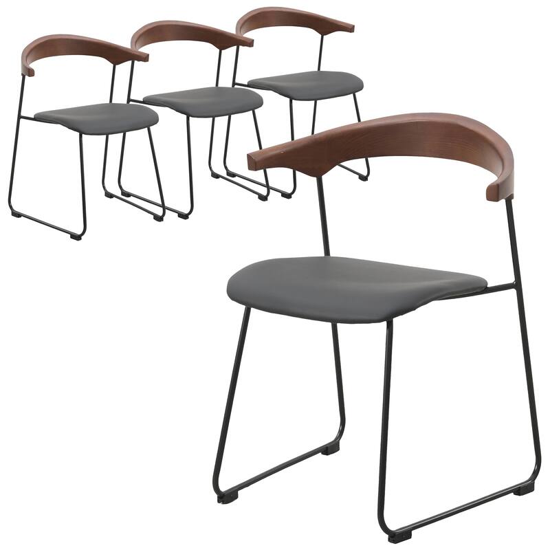 Upholstered Dining Chair in Leather with Iron Legs Set of 4 Lyra Collection - Black Walnut/Black