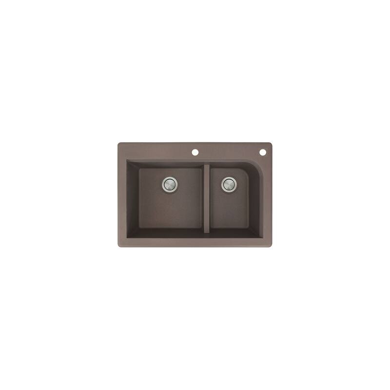 Transolid Radius 33in x 22in silQ Granite Drop-in Double Bowl Kitchen Sink with 1 Pre-Drilled Faucet Hole - 22" x 33" x 9.5"/CF