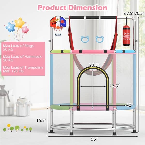 dimension image slide 1 of 3, Gymax 6-in-1 Kids Trampoline Combo 55'' Toddler Play Activity Center