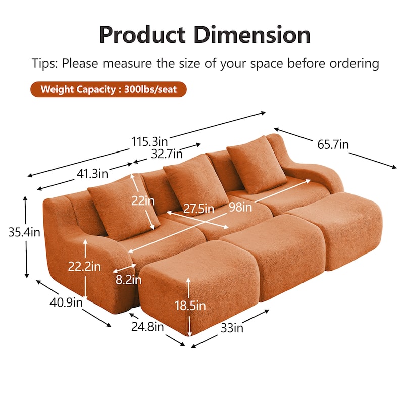 GDF Studio - Fairford 3-Seat Modular Sofa With Curved Armrests & Non-Slip Base