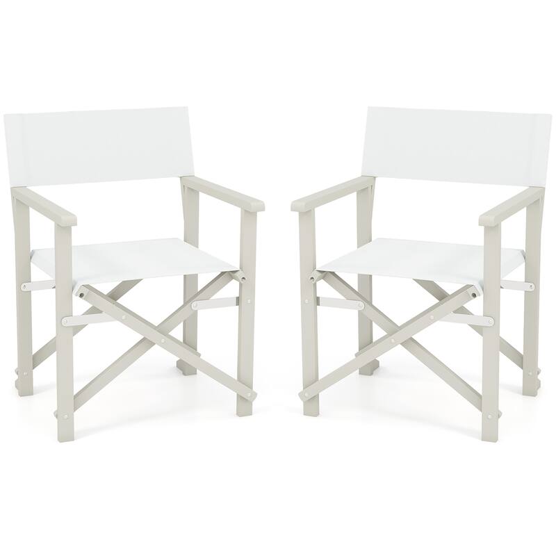 Gymax 2PCS Folding Director Chair w/ Acacia Wood Frame & Machine - Bar Height - Beige - Set of 2