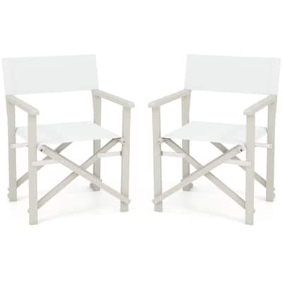 Gymax 2PCS Folding Director Chair w/ Acacia Wood Frame & Machine