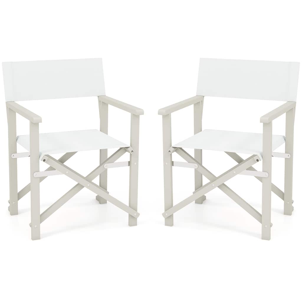 Gymax 2PCS Folding Director Chair w/ Acacia Wood Frame & Machine