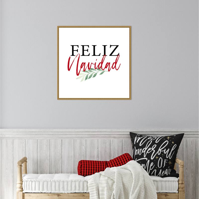 Feliz Navidad Script by Amanti Art Portfolio Framed Canvas Wall Art