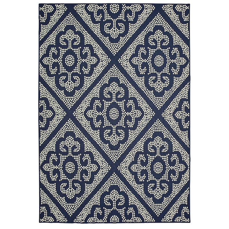 Malakoff Navy Ivory Geometric Lattice Outdoor Casual Area Rug