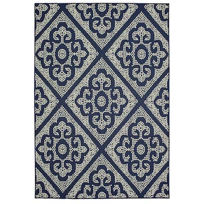 Malakoff Navy Ivory Geometric Lattice Outdoor Casual Area Rug