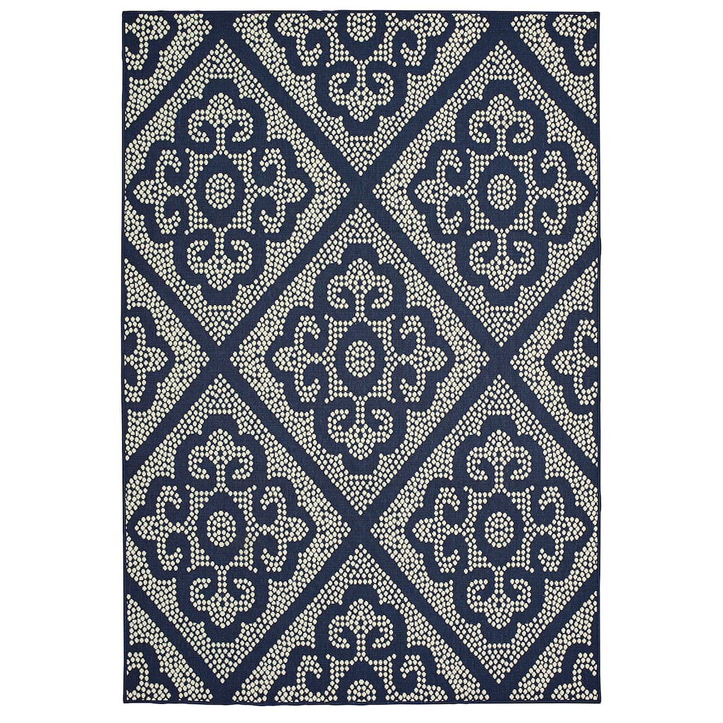 Malakoff Navy Ivory Geometric Lattice Outdoor Casual Area Rug