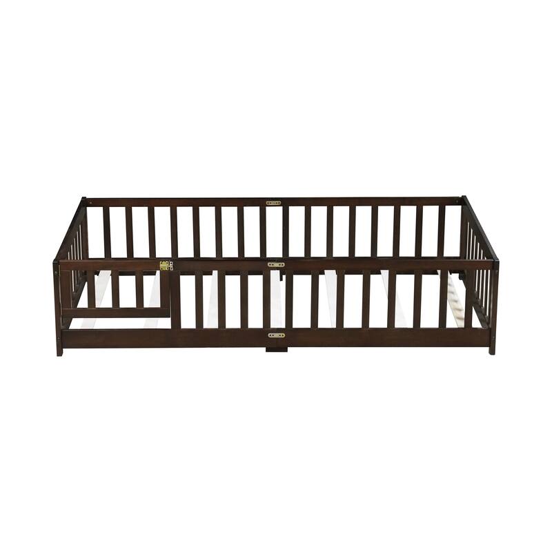 Twin Size Floor Bed with Fence and Door