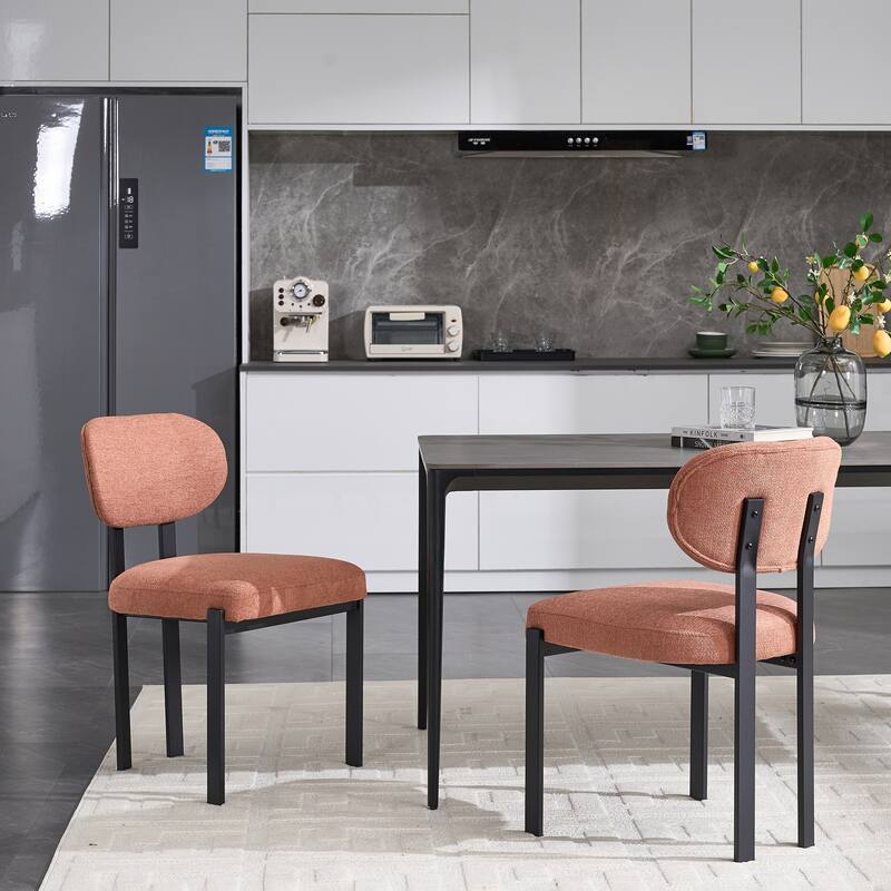 Modern Dining Room Chairs Set of 2, Mid-Century Upholstered Boucle Kitchen Dining Chairs with Metal Legs