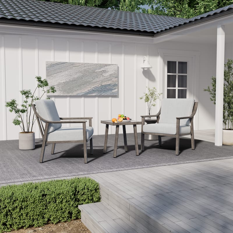 3-Piece Aluminum Patio Conversation Set with End Table and Cushions
