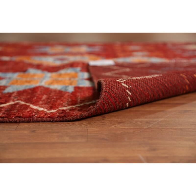 Red Geometric Moroccan Oriental Area Rug Handmade Modern Wool Carpet - 6'10" x 10'2"