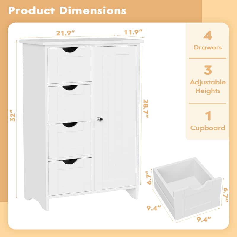 Homall Wooden Bathroom Cabinet, Freestanding Storage Cabinet with 4 Drawers and 1 Cupboard