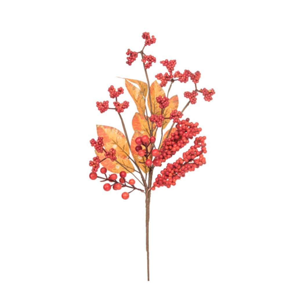 Transpac Foam 23.5 in. Orange Harvest Berry Leaf Spray