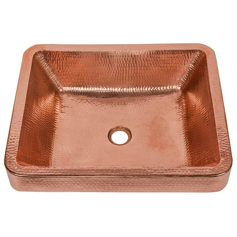 19" Rectangle Skirted Vessel Hammered Copper Sink in Polished Copper (VREC19SKPC)