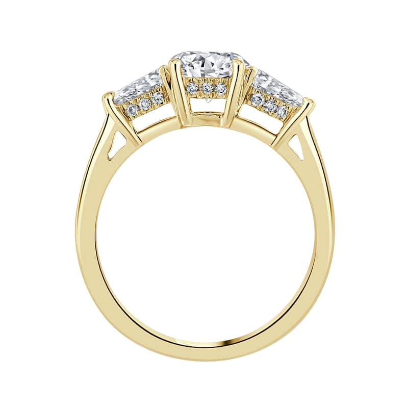 Auriya 14k Yellow Gold Lab-Grown Diamond Engagement Ring | 3-Stone Hidden Halo, 2.10 carats (F-G, VS)