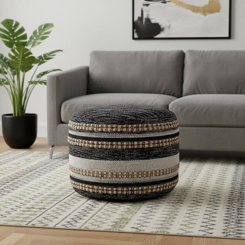 HomeRoots 18" x 18" x 14" " Black Pouff - Black - 18.00 in. x 14.00 in.  x 18.00 in.