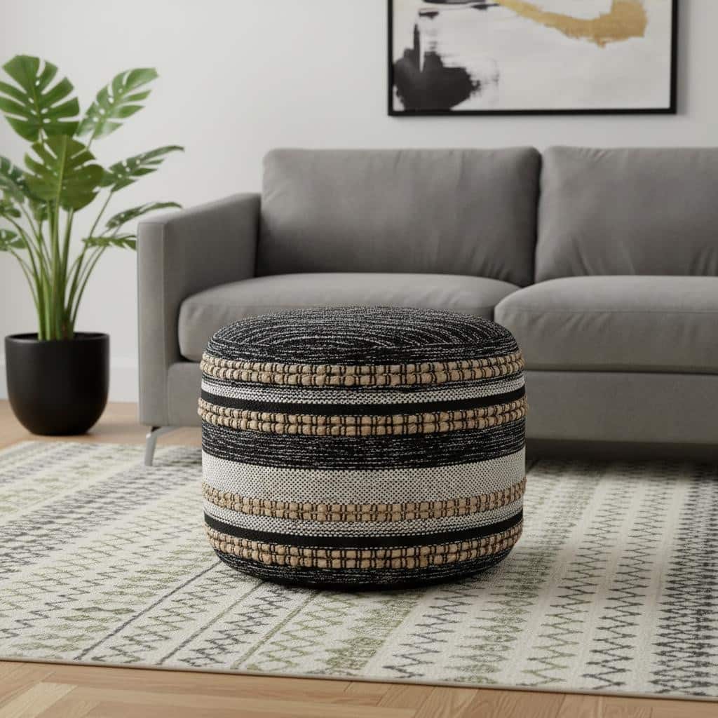 HomeRoots 18" x 18" x 14" " Black Pouff