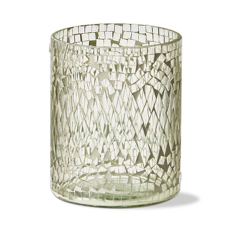 Maia Mosaic Hurricane Candle Holder - White Glass Pillar Holder for Everyday Use, 6" H x 5" L x 5" W