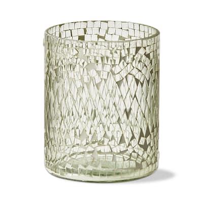 Maia Mosaic Hurricane Candle Holder - White Glass Pillar Holder for Everyday Use, 6" H x 5" L x 5" W