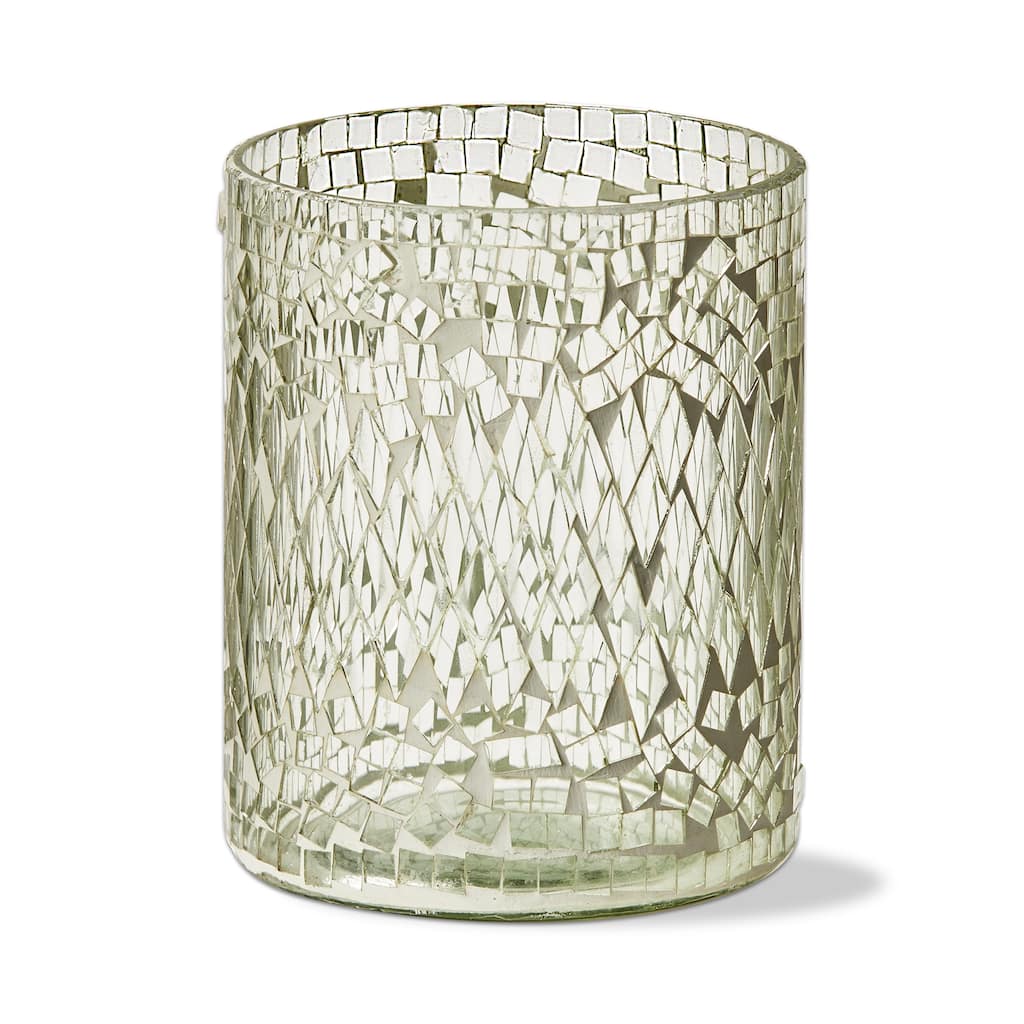 Maia Mosaic Hurricane Candle Holder - White Glass Pillar Holder for Everyday Use, 6" H x 5" L x 5" W