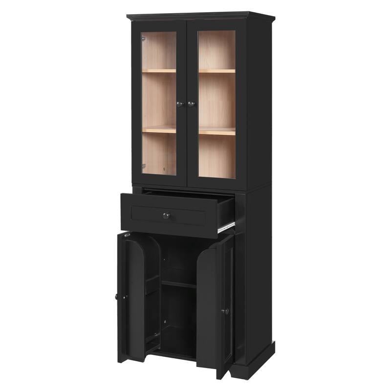 67.2" Tall Bathroom Storage Cabinet With Tempered Glass Doors, Adjustable Shelves & Drawer,Soft-Close Design