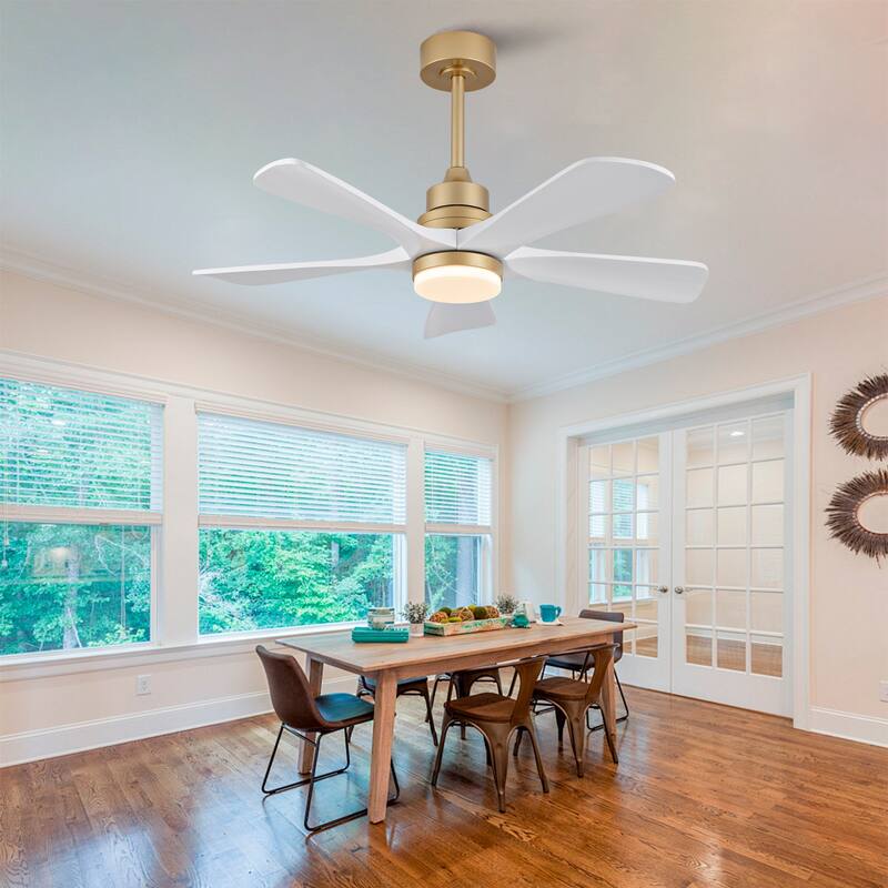 42 Inch Indoor Ceiling Fan With Dimmable LED Light 5 Solid Wood Blades Remote Control Reversible DC Motor