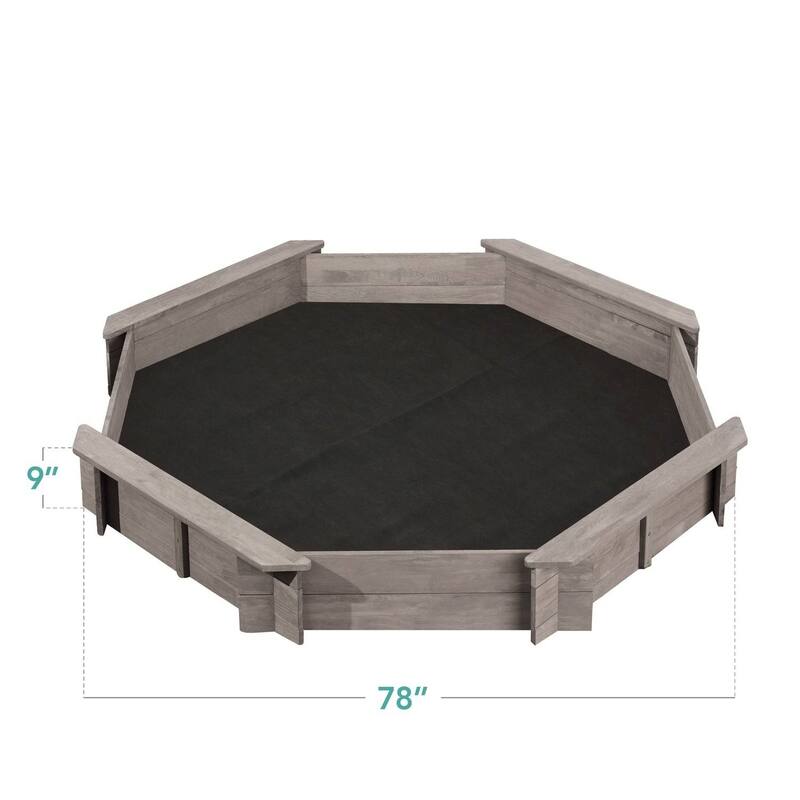 Outdoor Kids Sandbox with Bench Seats and Hemlock Wood Frame UV-Resistant Cover and Liner - 78”L x 78”W x 9”H