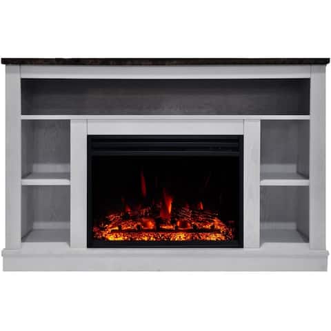 Hanover Oxford 47 In. Electric Fireplace with Enhanced Log Insert and White Mantel