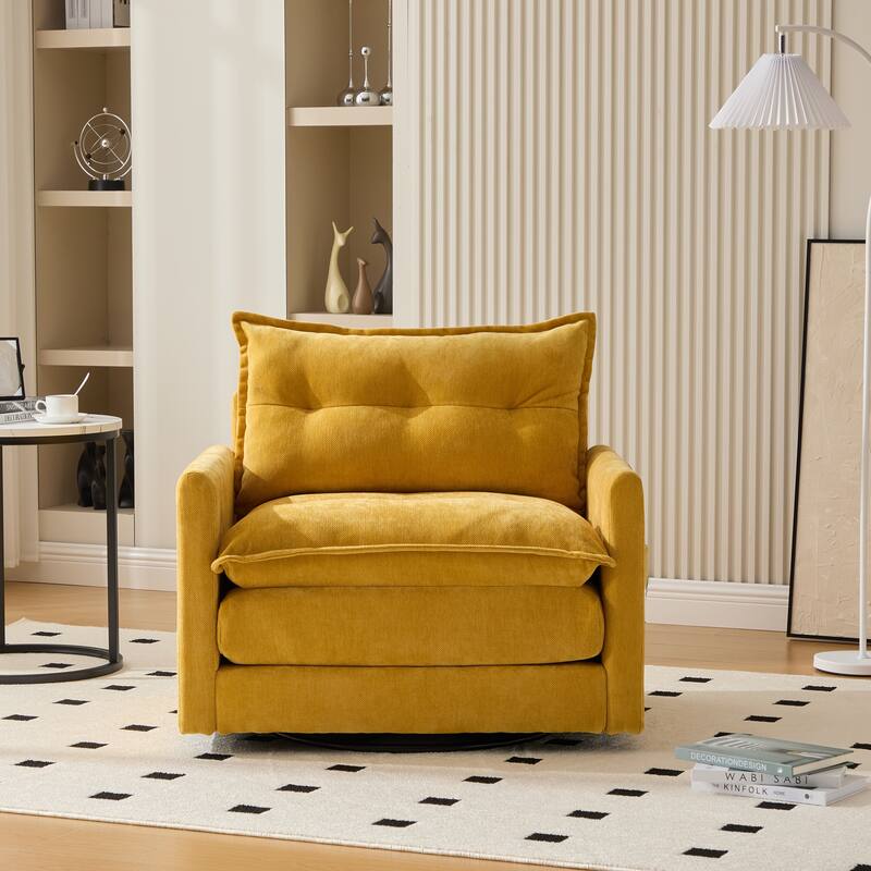 GALDWIN Chenille Upholstered 360°Degree Swivel Mid Century Modern Arm Chair for Living Room - Mustard Yellow