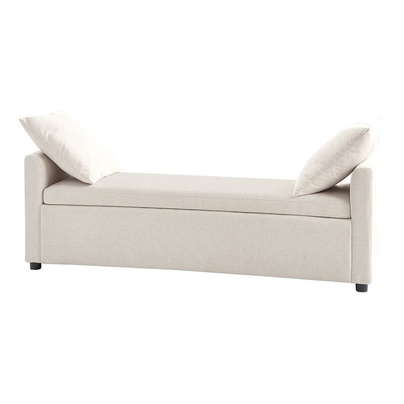 Franco Modern Upholstered Storage Bench with Two Throw Pillows and Thick Padded Cushion