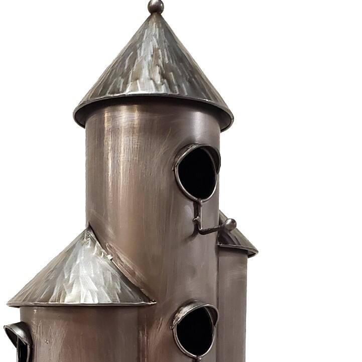Tall Cylinder Triple Birdhouse Take- Silver Finished