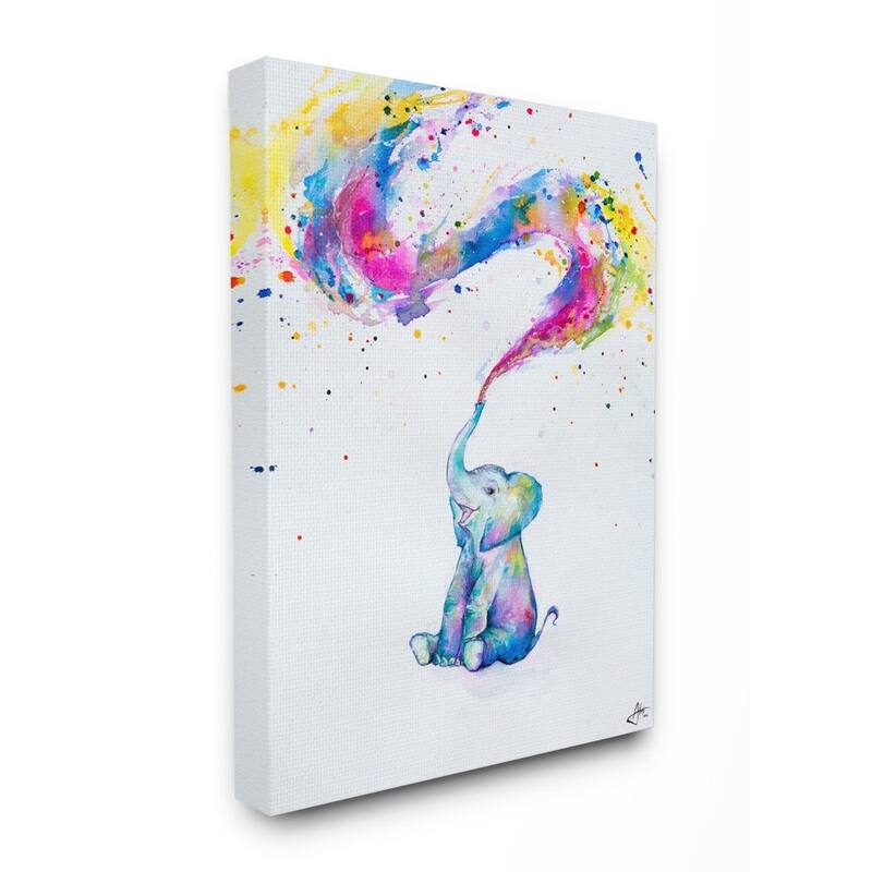 Stupell Colorful Abstract Elephant Animal Watercolor Painting Canvas Wall Art, Proudly Made in USA - 24 x 30
