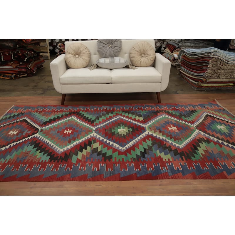 Hand Woven Oriental 100% Wool Carpet Southwestern Tribal Multi-Colored Kilim Area Rug - 10' 0'' X 5' 3''