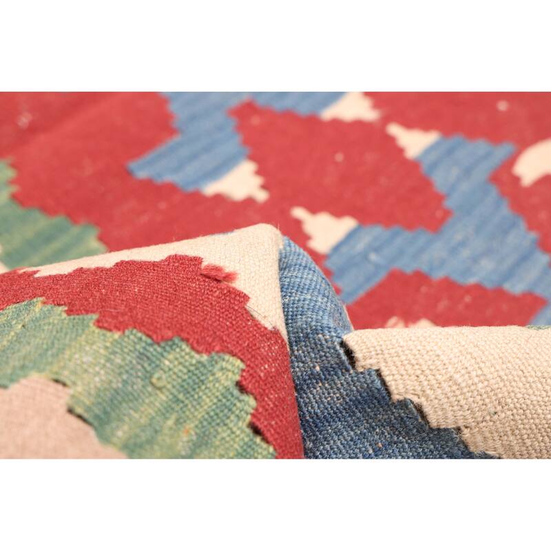 ECARPETGALLERY Flat-Weave Bold and Colorful Dark Red Wool Kilim - 3'10 x 6'0