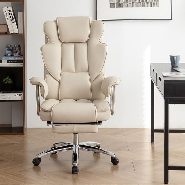 Big & Tall Executive Office Chair - 600 Lb Capacity, Extra Wide Seat, Retractable Footrest, Adjustable Lumbar, Leather