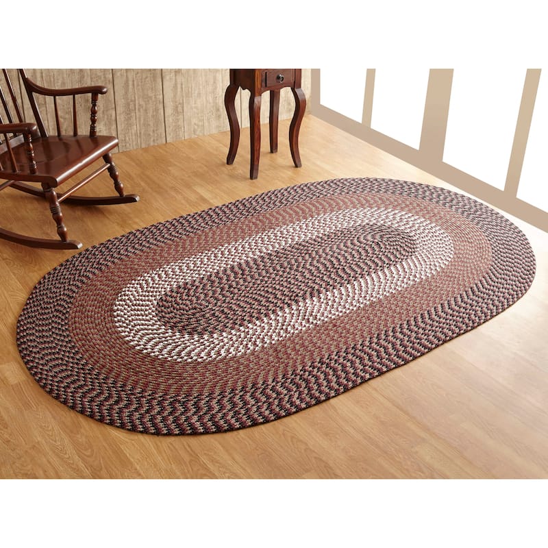 Better Trends Alpine Braid 100% Polypropylene Stain-resistant & Double-Sided Reversible Durable Indoor Area Utility Rug - 48" x 72" Oval - Burgundy Stripe