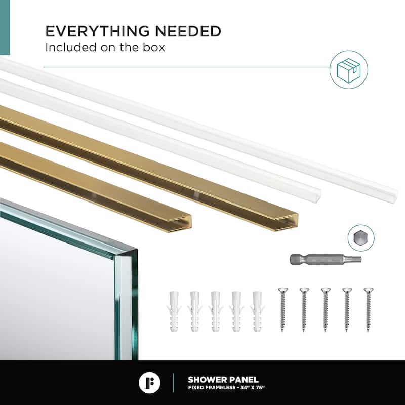 Fine Fixtures Single Fixed Clear Tempered Glass Shower Panel