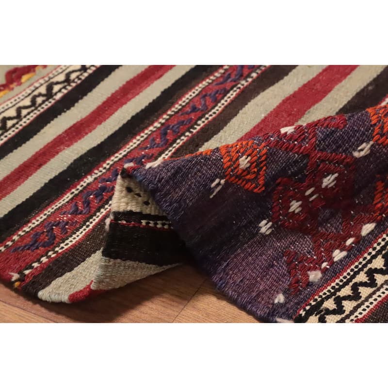 Hand Woven Oriental 100% Wool Carpet Southwestern Tribal Multi-Colored Kilim Area Rug - 8' 6'' X 4' 11''